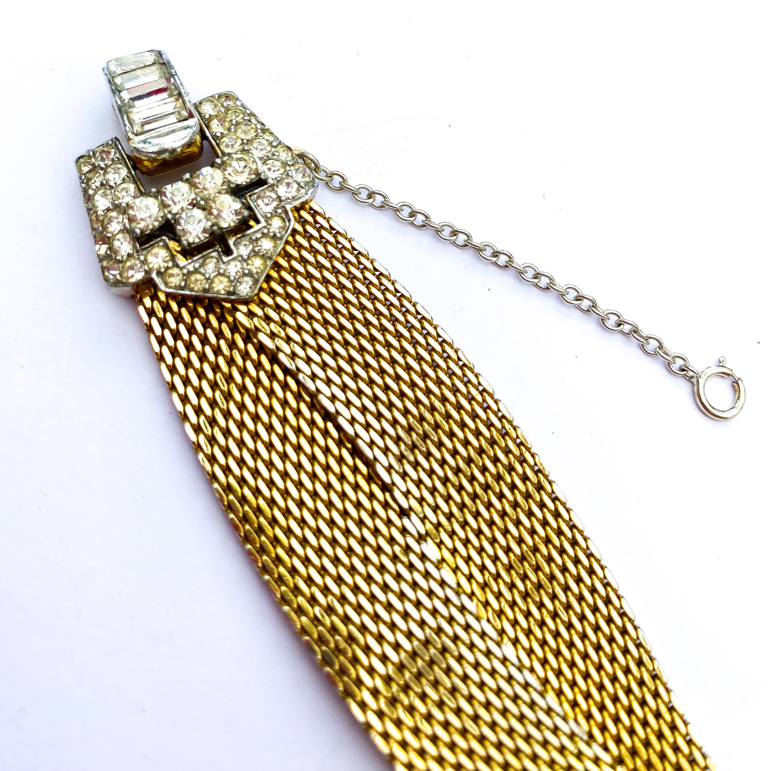 da uomo o donna Bracciale in maglia dorata e pasta trasparente in stile retrò, Marcel Boucher, USA, anni '60. in vendita