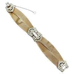 Pulsera de malla dorada y pasta transparente de estilo retro, Marcel Boucher, EE.UU., años 60.