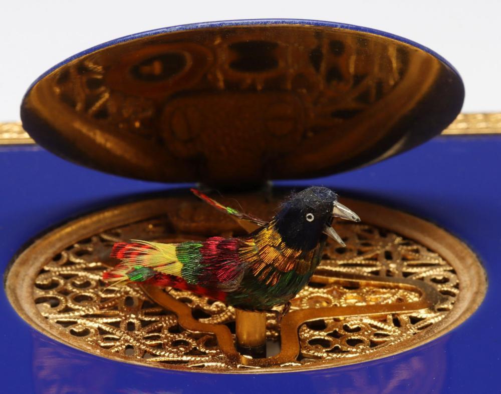 Reuge Enameled Music Box with Bird Automaton and Clock 1