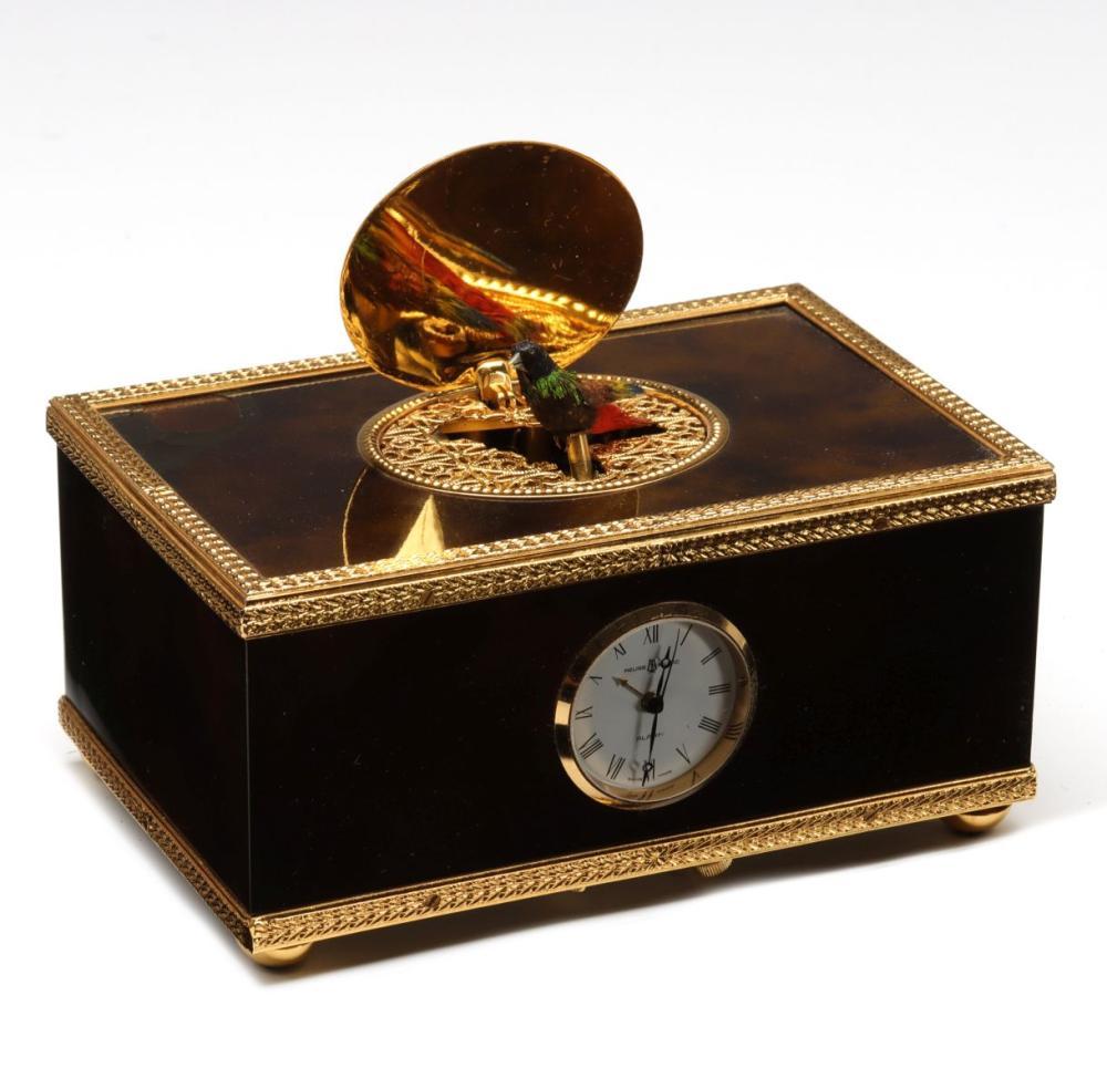 Reuge Enameled Music Box with Bird Automaton and Clock 3