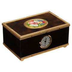 Reuge Enameled Music Box with Bird Automaton and Clock