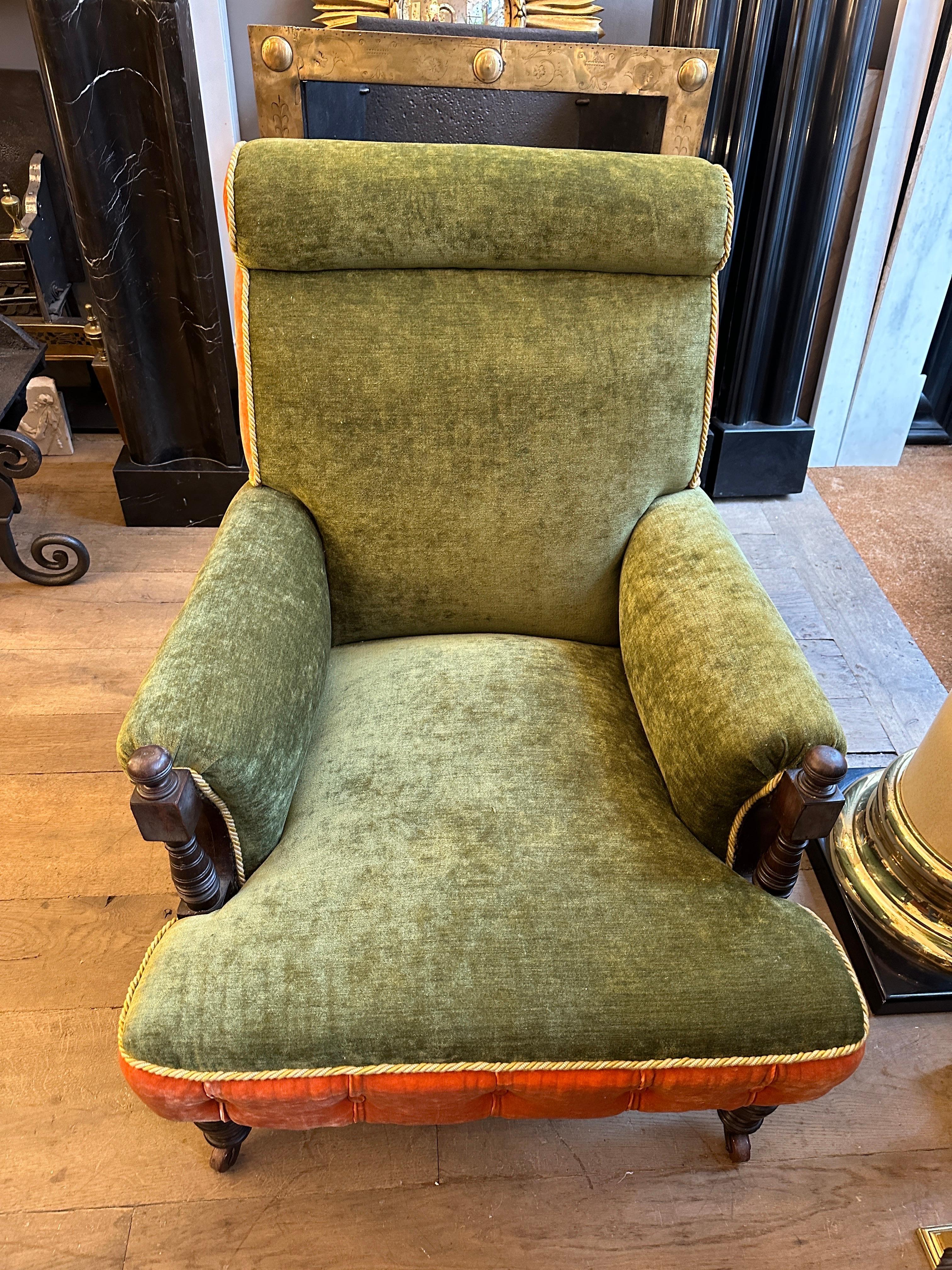 A Reupholstered Antique English Victorian Library Armchair  For Sale 1