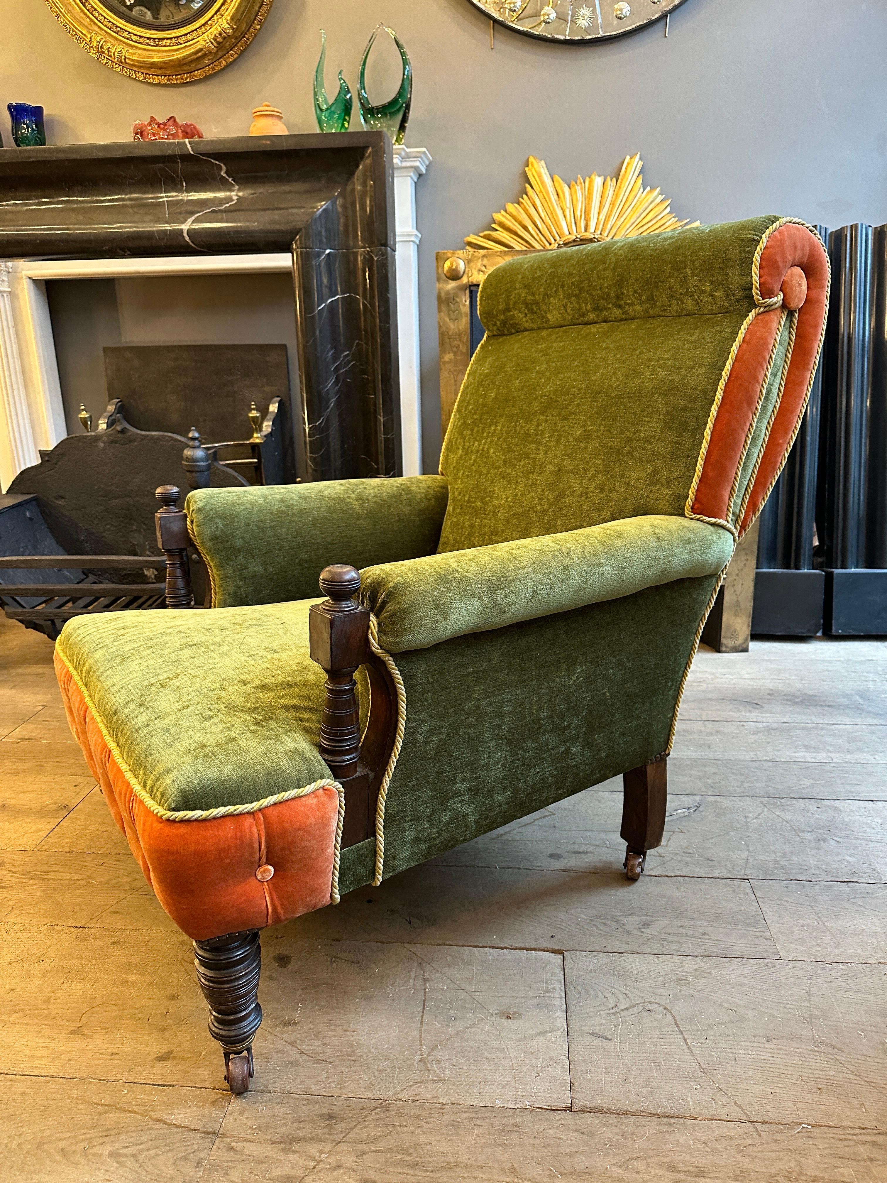 A Reupholstered Antique English Victorian Library Armchair  For Sale 2