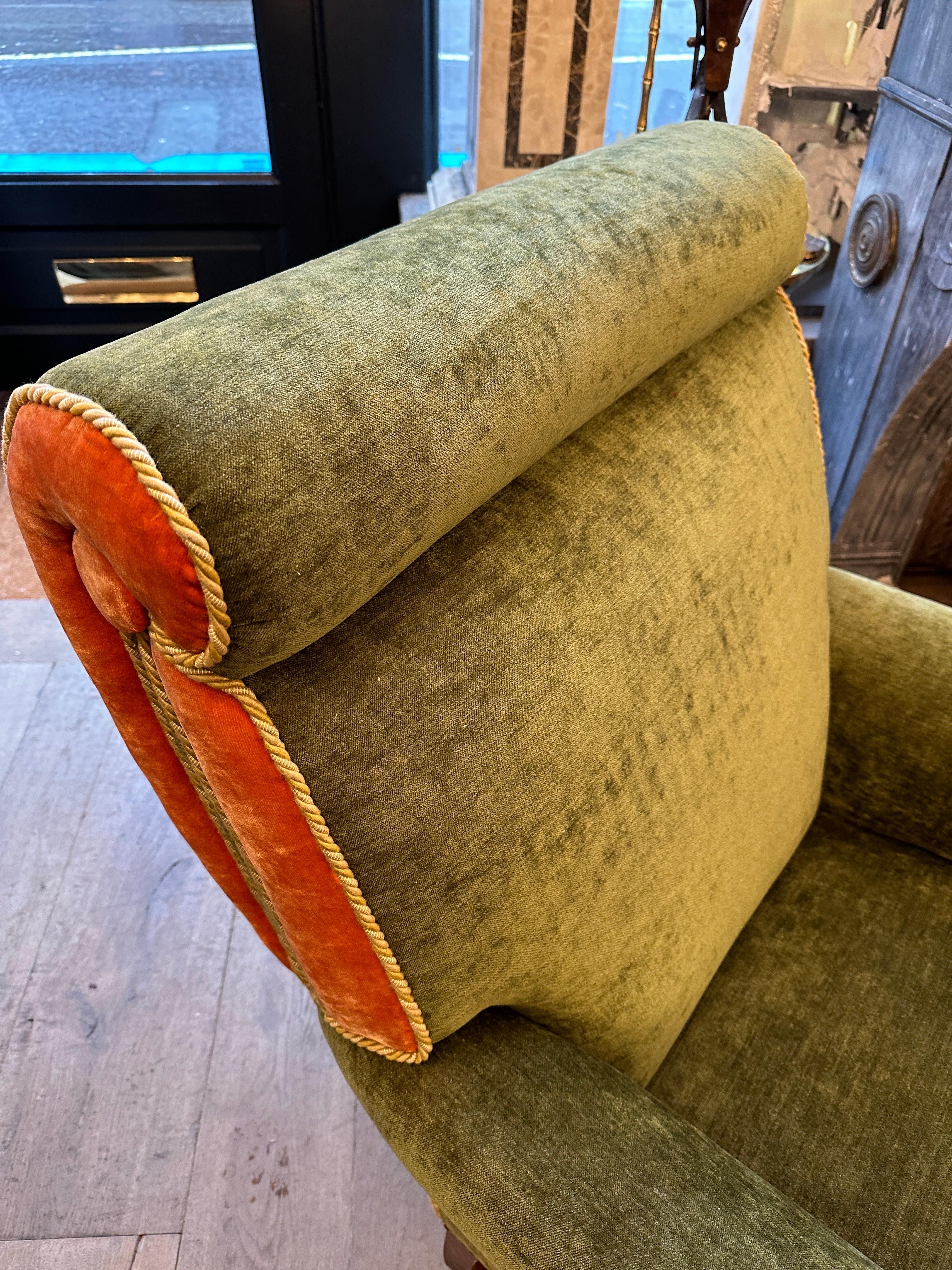 A Reupholstered Antique English Victorian Library Armchair  For Sale 4