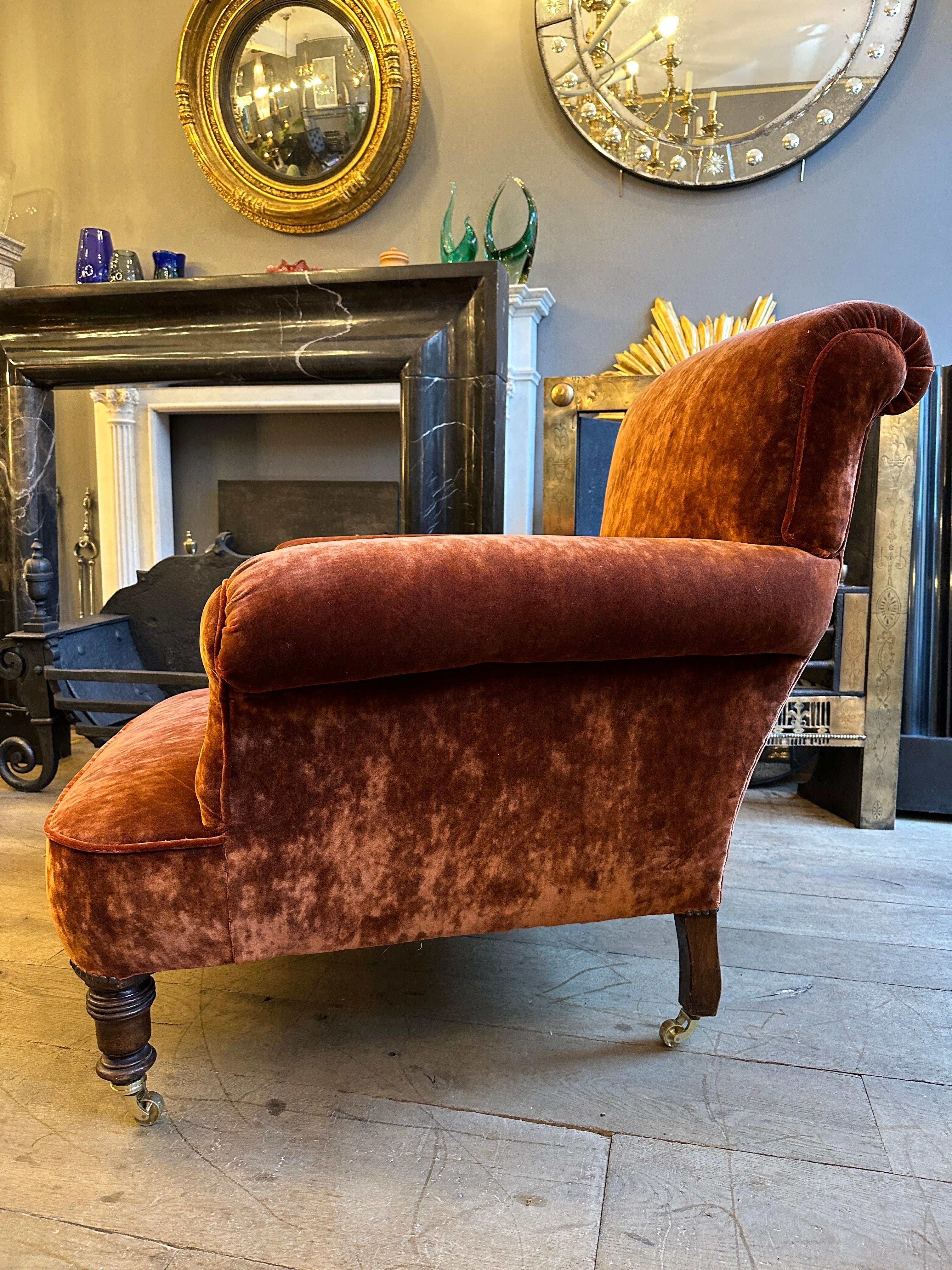 A Reupholstered Antique Victorian Velvet Armchair  For Sale 2