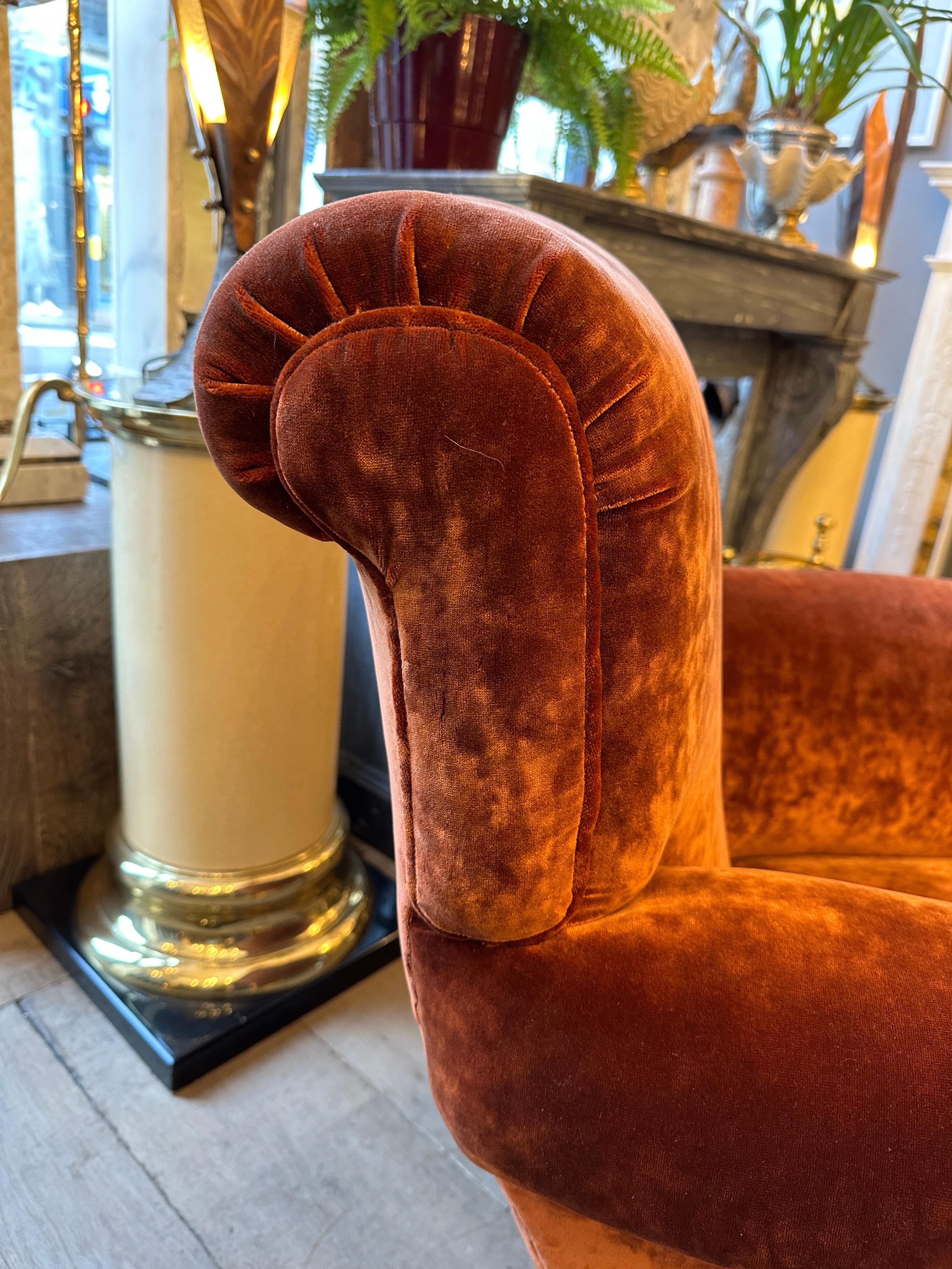 A Reupholstered Antique Victorian Velvet Armchair  For Sale 3