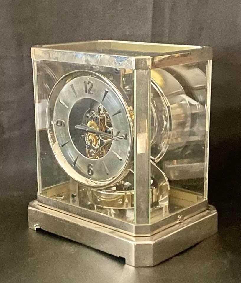 Brass A Rhodium Plated Jaeger Le Atmos Clock Rare Bell-Jar Model Atmos Clock Ca 1950's For Sale
