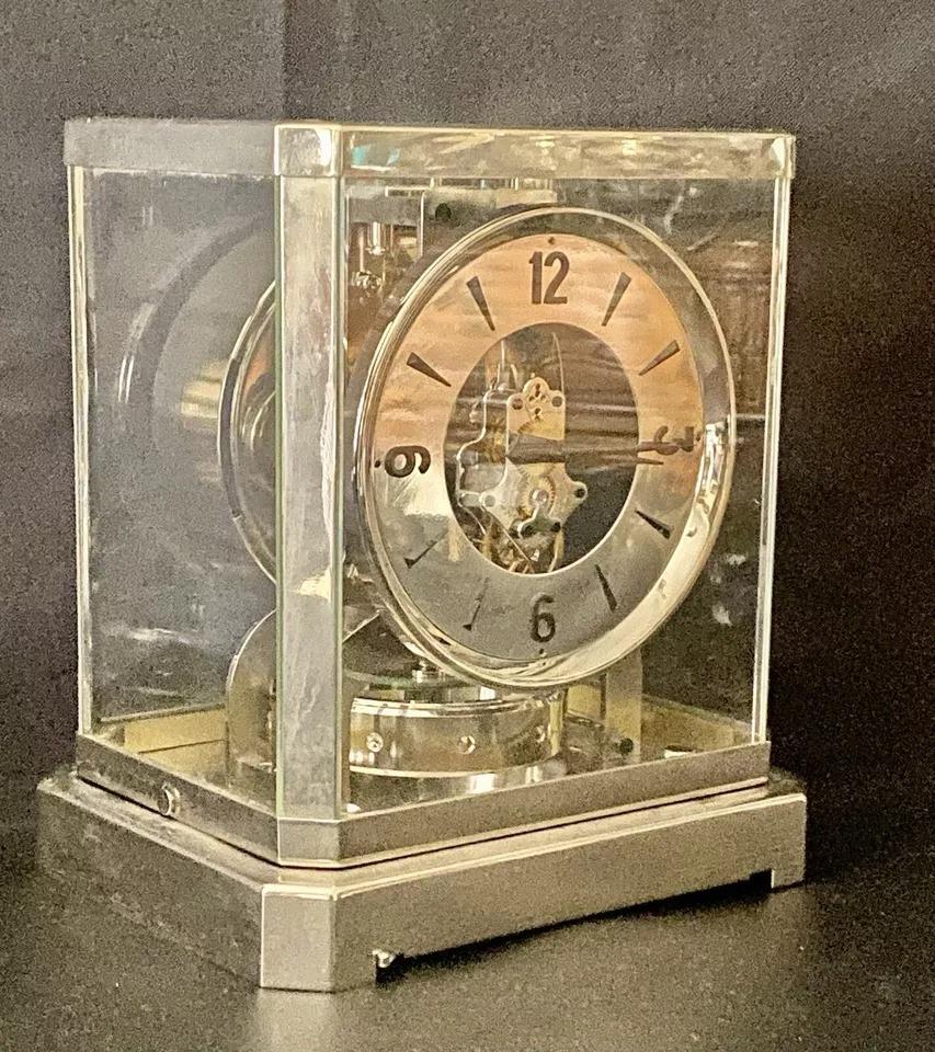 A Rhodium Plated Jaeger Le Atmos Clock Rare Bell-Jar Model Atmos Clock Ca 1950's For Sale 1