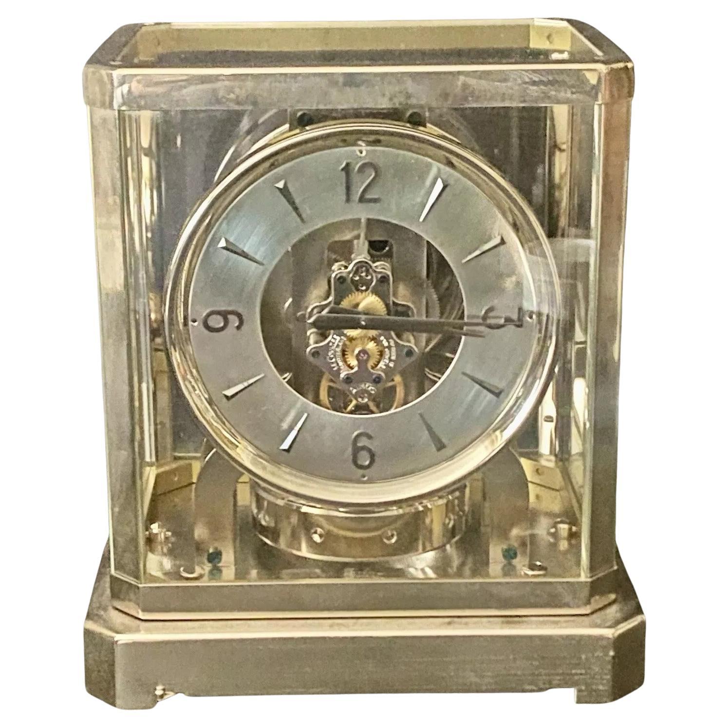 A Rhodium Plated Jaeger Le Atmos Clock Rare Bell-Jar Model Atmos Clock Ca 1950's
