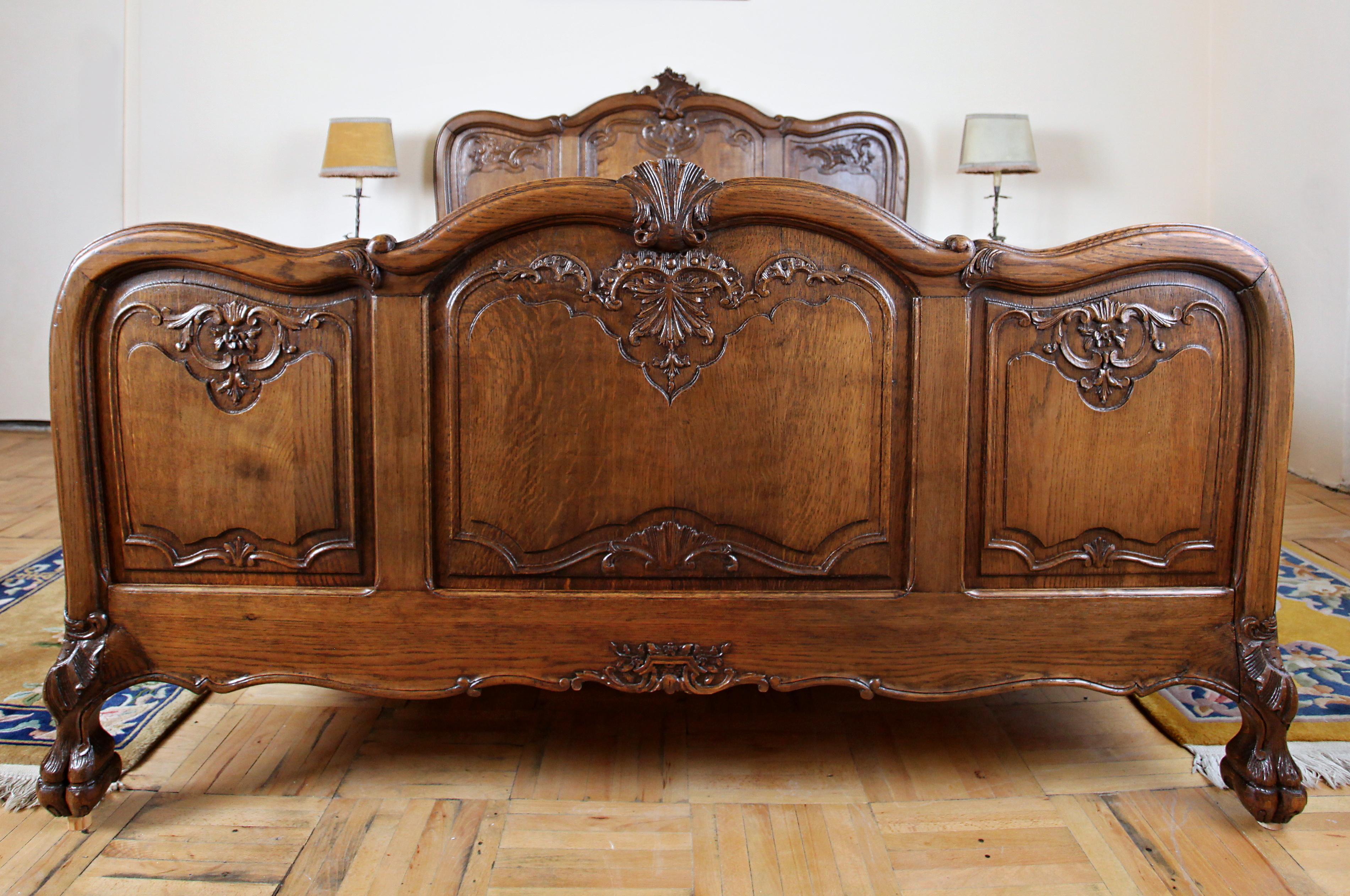 French A richly carved antique bedroom. Solid oak For Sale