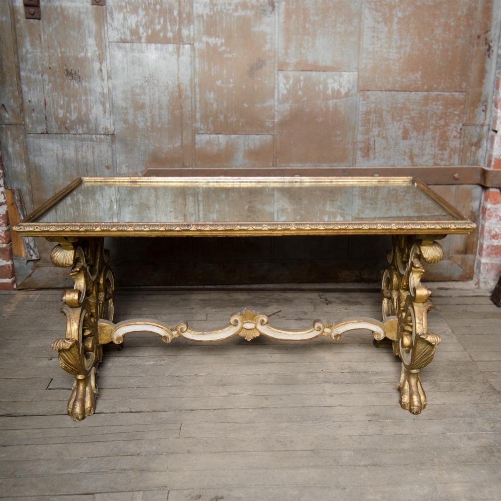 Richly Carved Mirror Top Giltwood Coffee Table, French, nineteenth century. 2