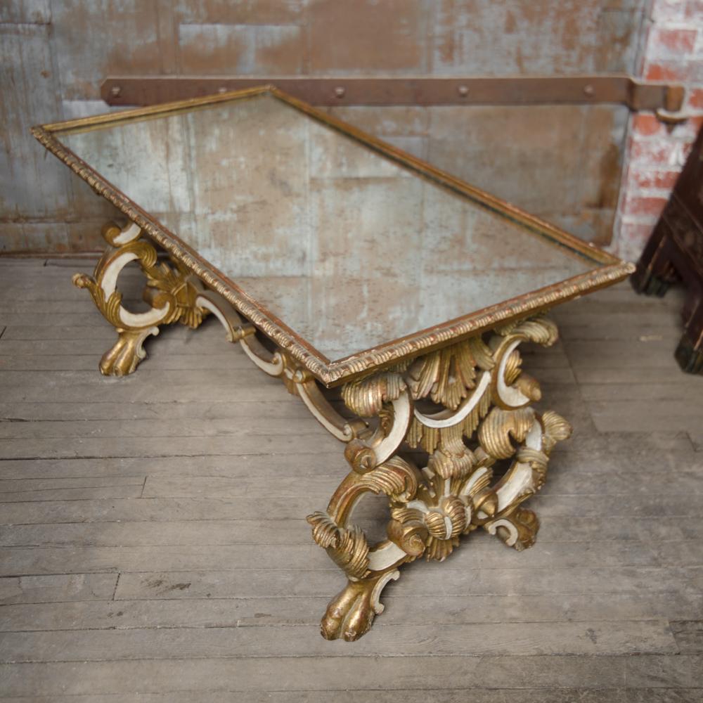Richly Carved Mirror Top Giltwood Coffee Table, French, nineteenth century. 3