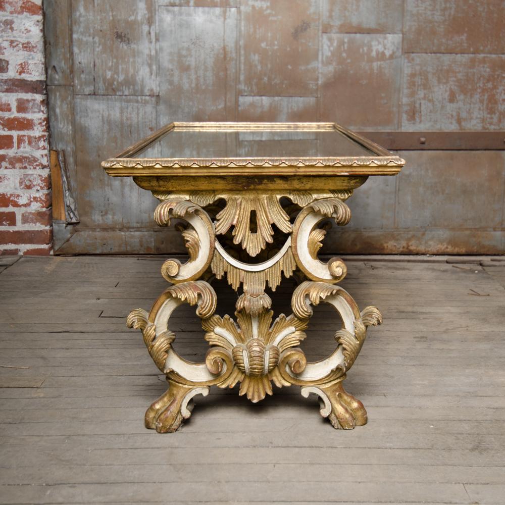 Richly Carved Mirror Top Giltwood Coffee Table, French, nineteenth century. 4