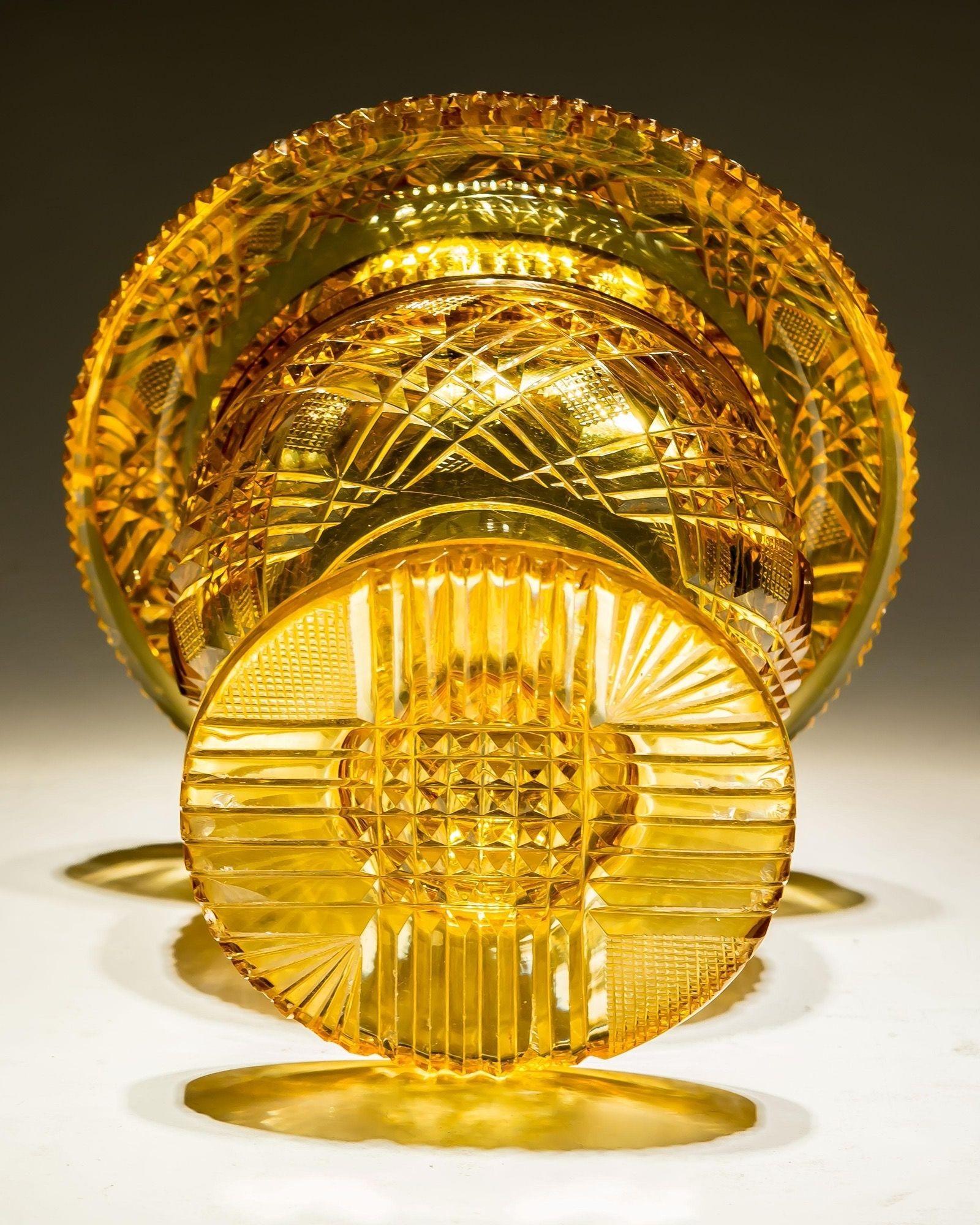 English Richly Cut Amber Bowl For Sale