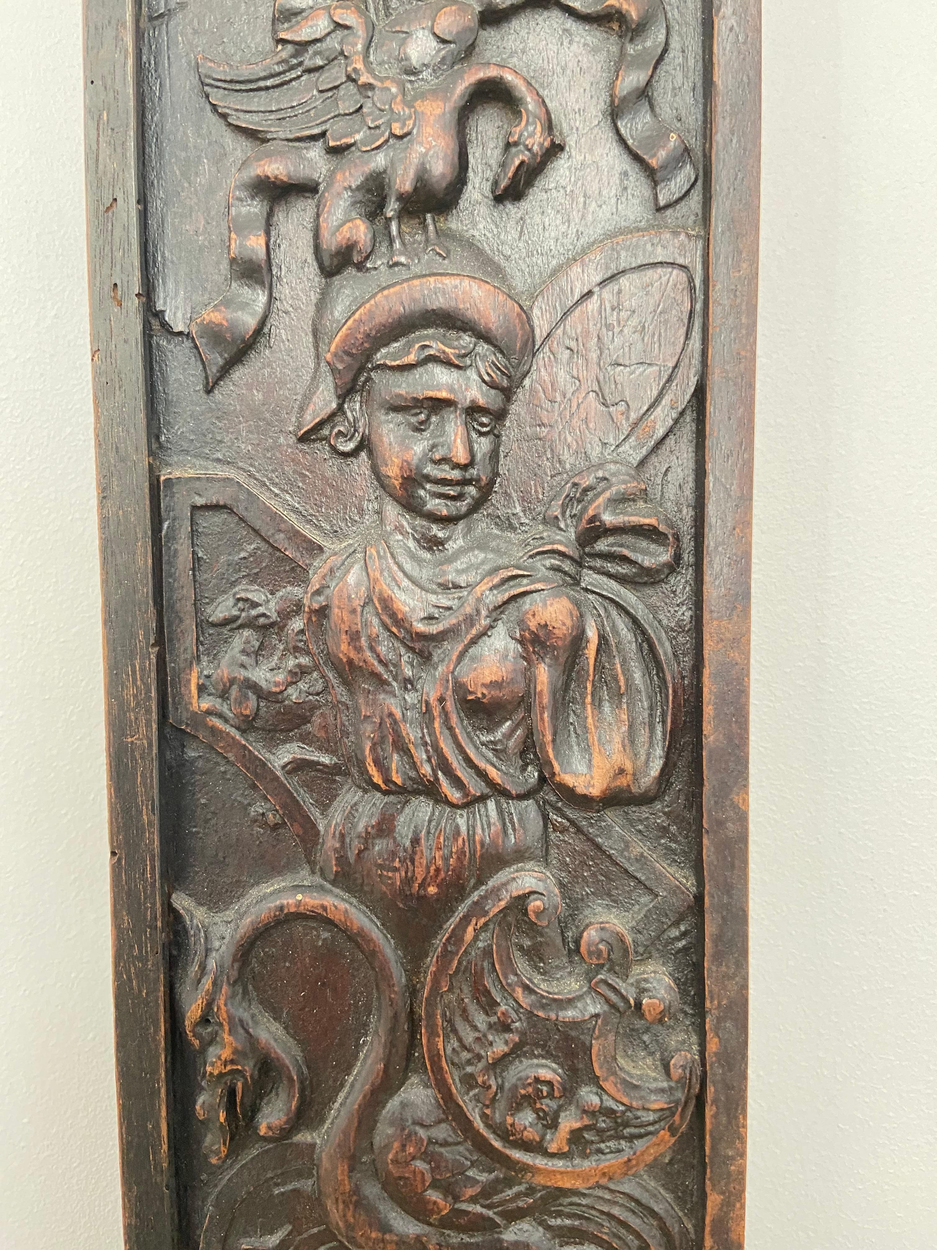 Carved Richly Decorated Wooden Lock Plate, Renaissance, 17th Century, Flanders For Sale