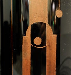 A. Vaso cilindrico in vetro nero inciso di A. Riecke Firmato e datato XX secolo