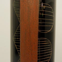 A. Riecke Cylindrical Vase in Black Engraved Glass Signed and Dated