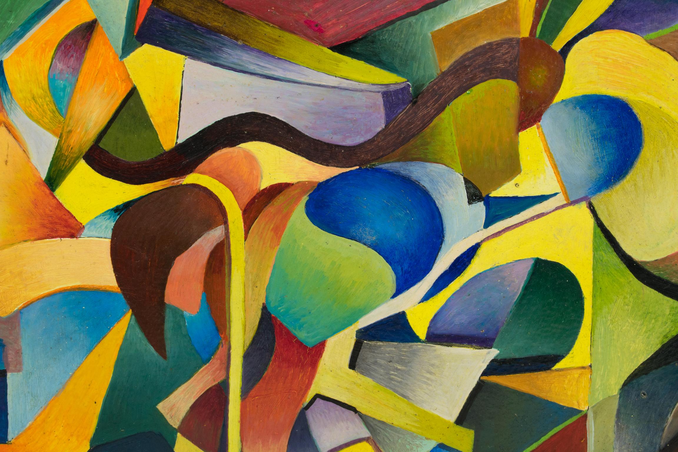 Peinture à l'huile post-cubiste multicolore « Idole » de A. Rigollot en vente 9