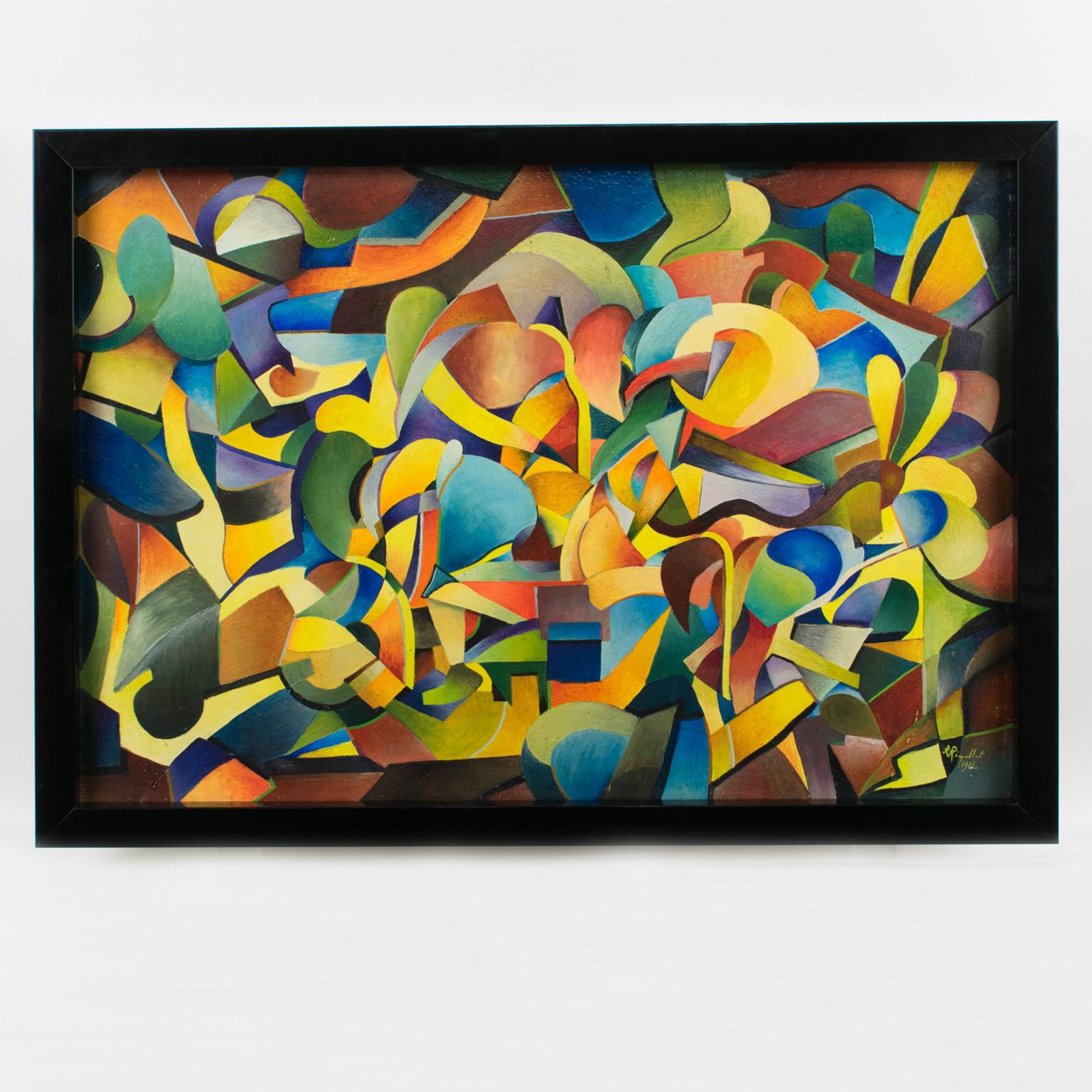 Peinture à l'huile post-cubiste multicolore « Idole » de A. Rigollot en vente 3