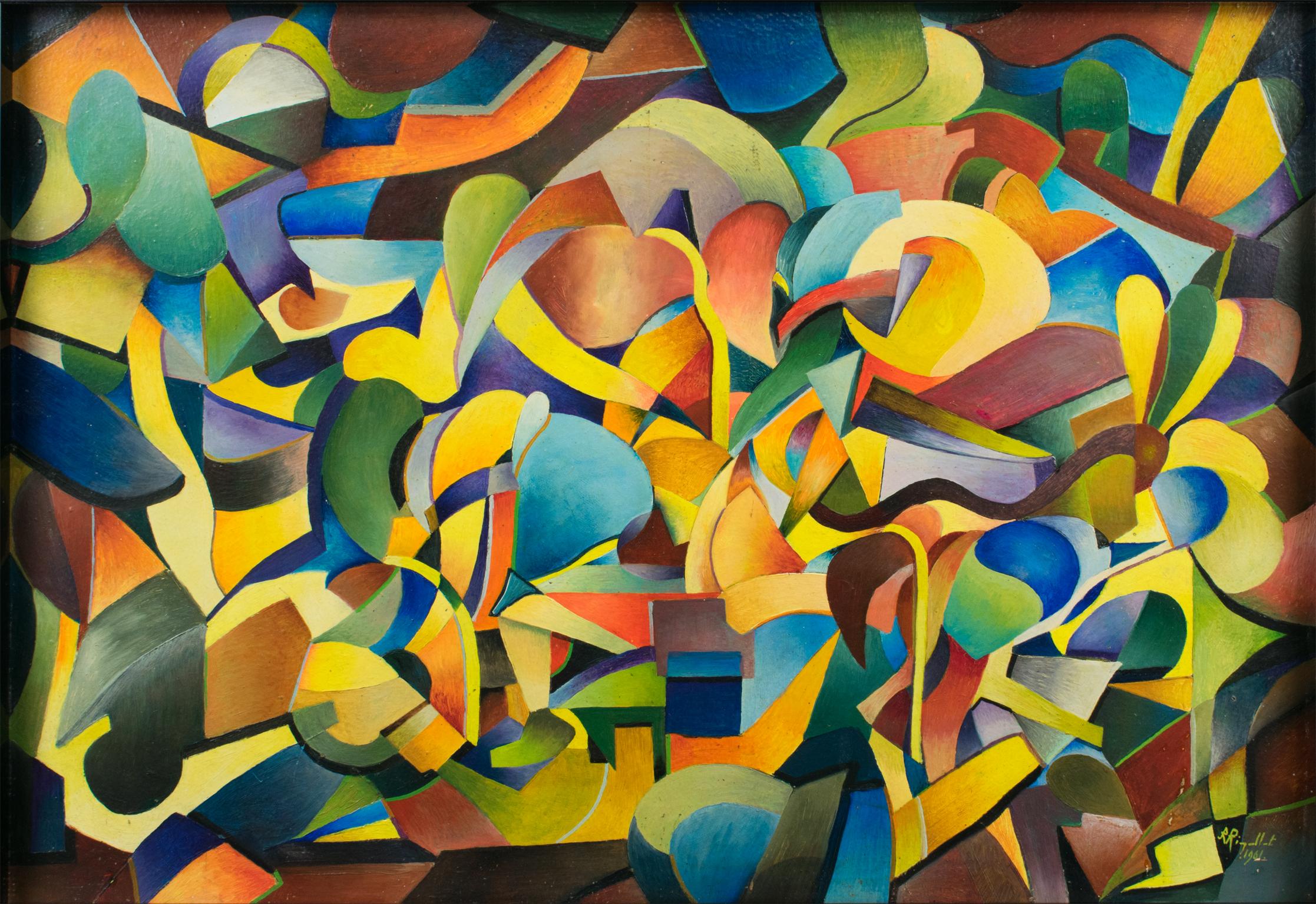 Peinture à l'huile post-cubiste multicolore « Idole » de A. Rigollot en vente 5