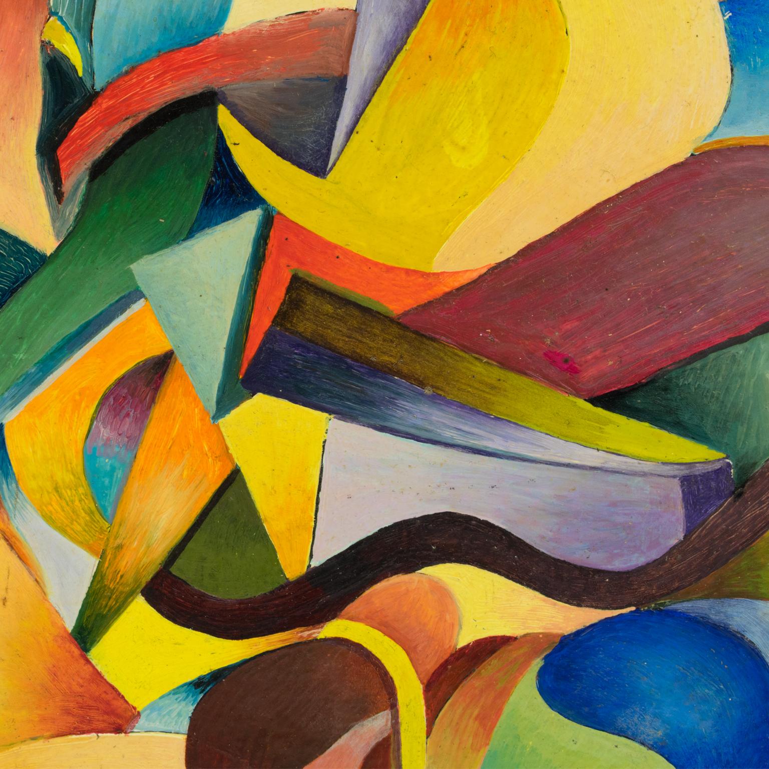 Peinture à l'huile post-cubiste multicolore « Idole » de A. Rigollot en vente 8