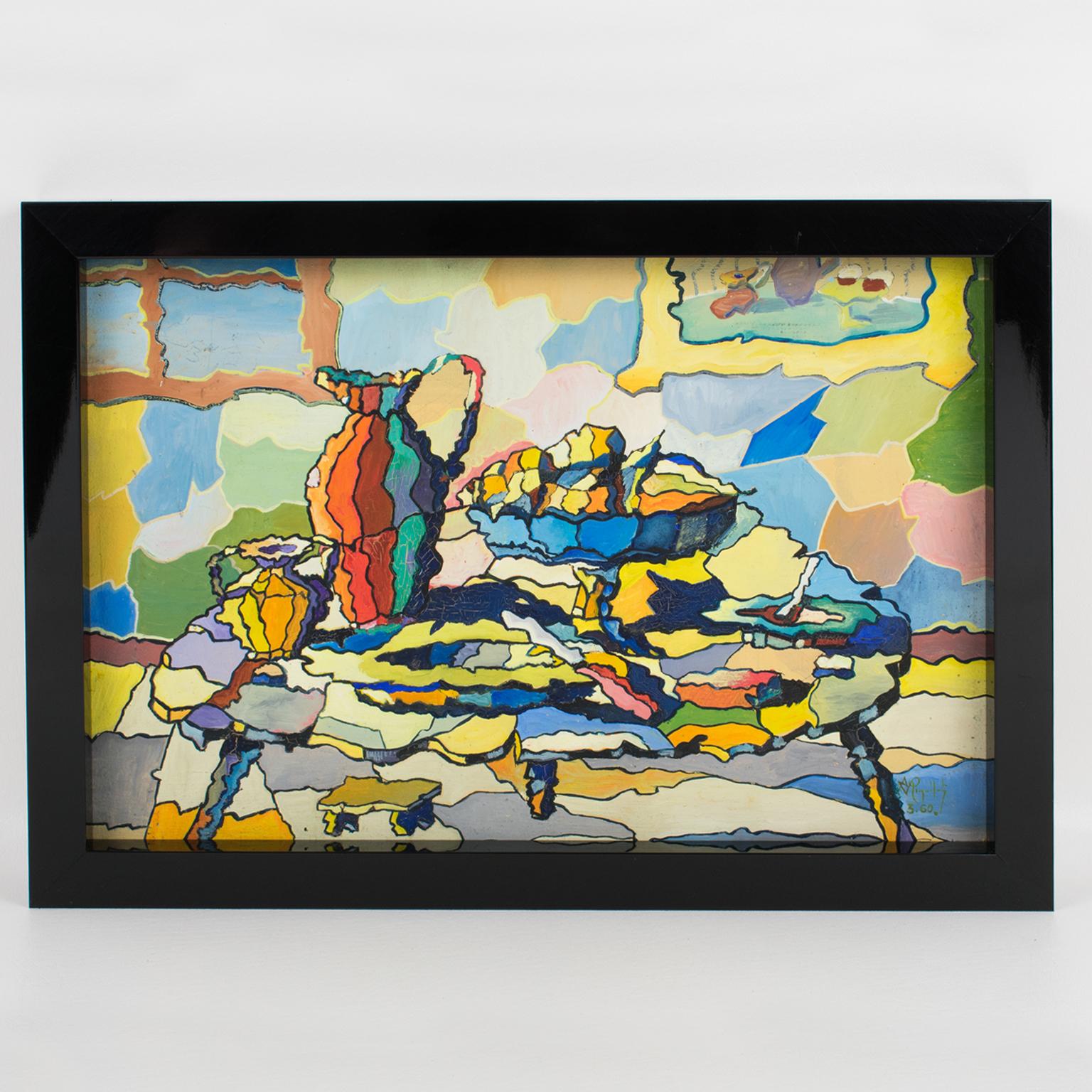 Kaleidoscope Abstract Still Life Post-Cubist Oil Painting by A. Rigollot For Sale 5