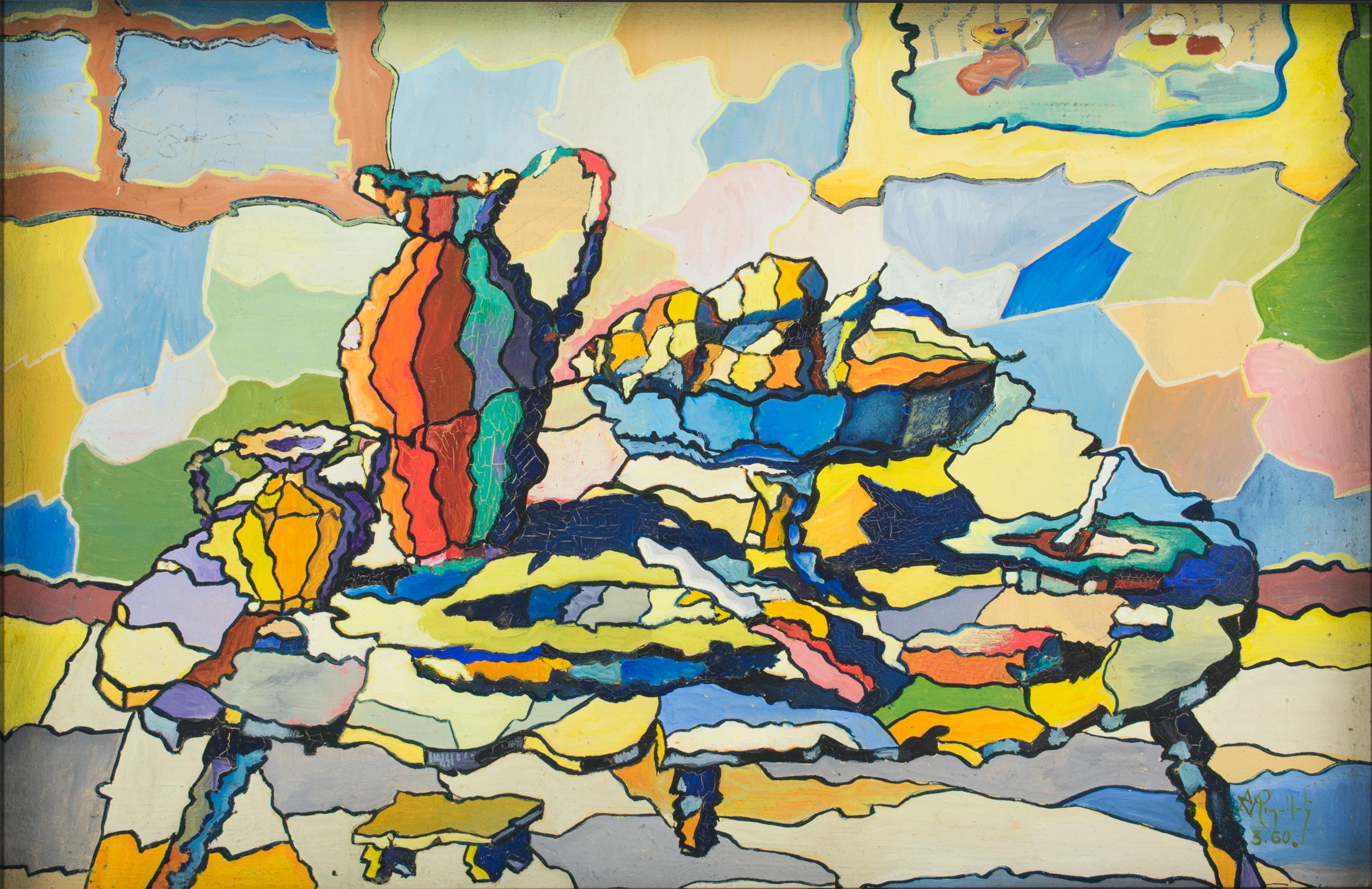 Peinture à l'huile post-cubiste Kaleidoscope - Nature morte abstraite de A. Rigollot en vente 6