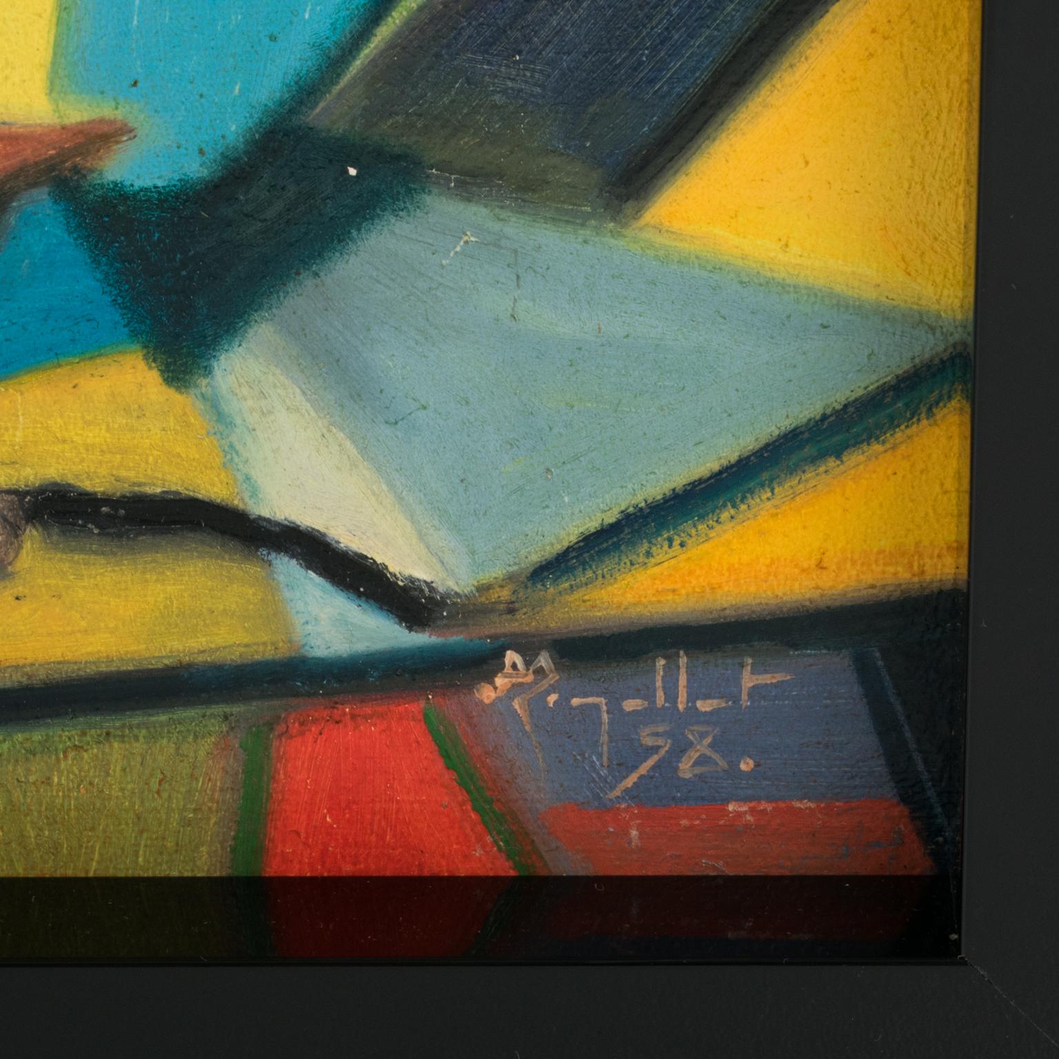 The Painter's Studio, peinture à l'huile post-cubiste colorée d'A. Rigollot en vente 5