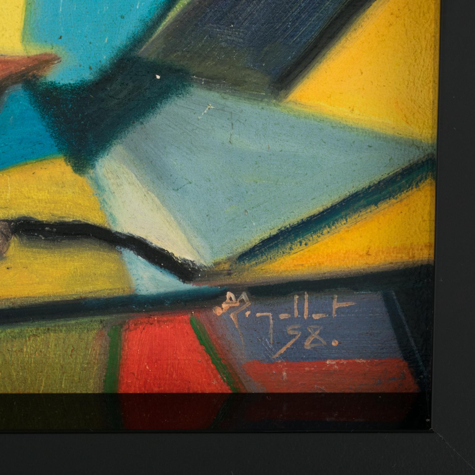 Lo Studio del Pittore, colorata pittura ad olio post-cubista di A. Rigollot in vendita 5