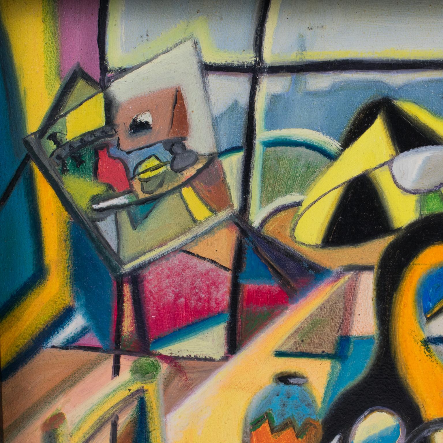 Lo Studio del Pittore, colorata pittura ad olio post-cubista di A. Rigollot in vendita 8