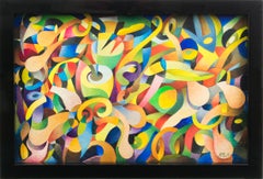 "Twist" Colorful Abstract Post-Cubist Oil Painting by A. Rigollot
