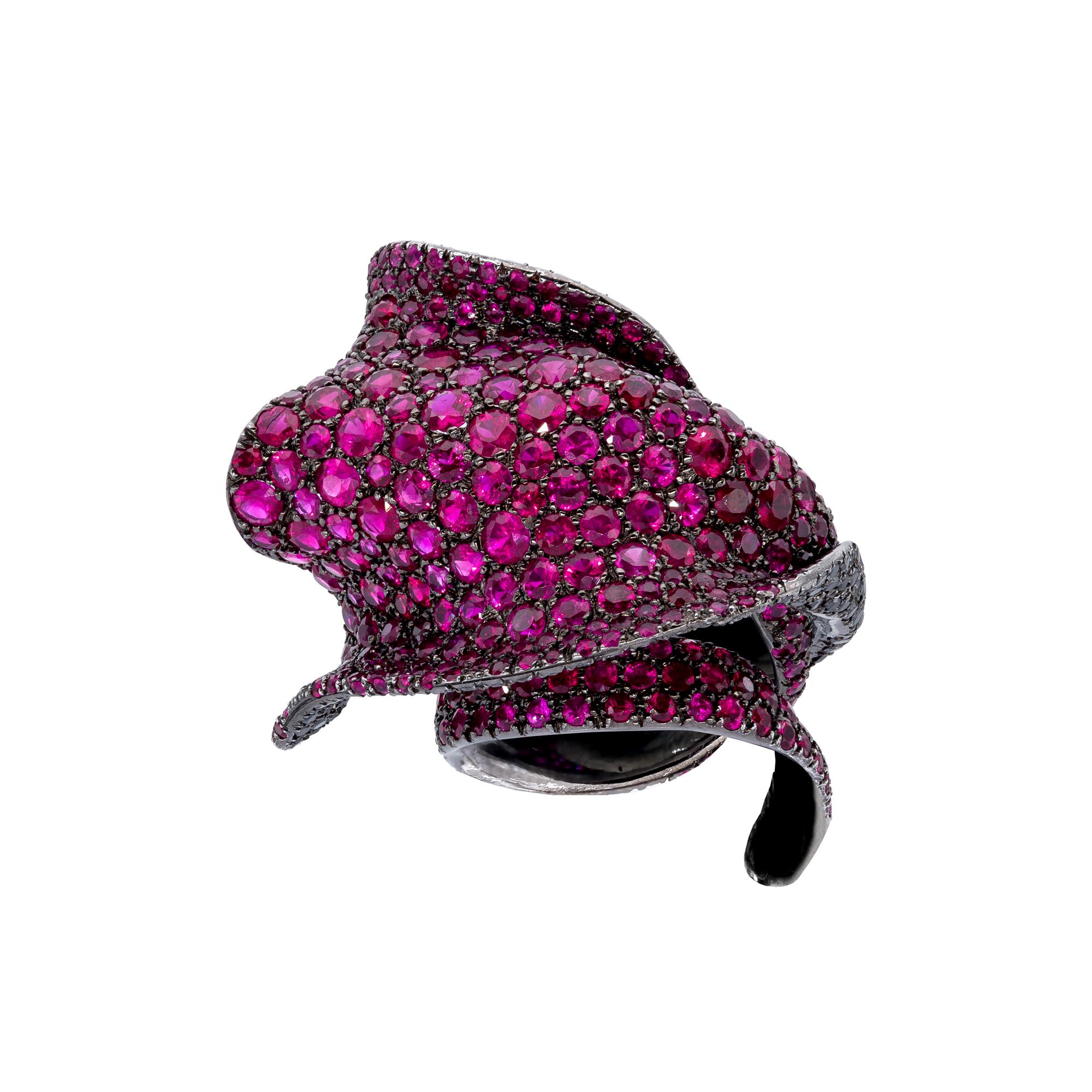 Ring from d'Avossa Masterpiece Collection with Rubies and Black Diamonds In New Condition For Sale In Roma, IT