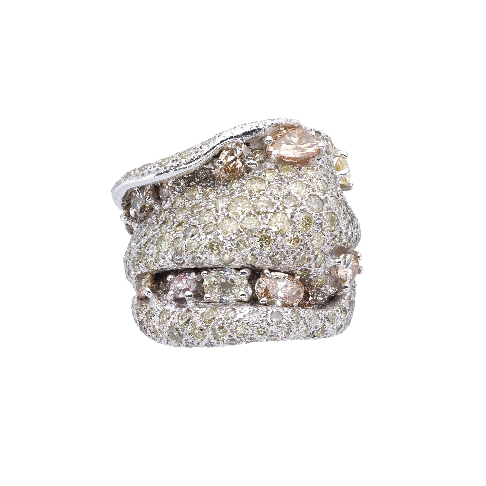 Mixed Cut Ring from d'Avossa Masterpiece Rings Collection with Fancy Natural Diamonds For Sale