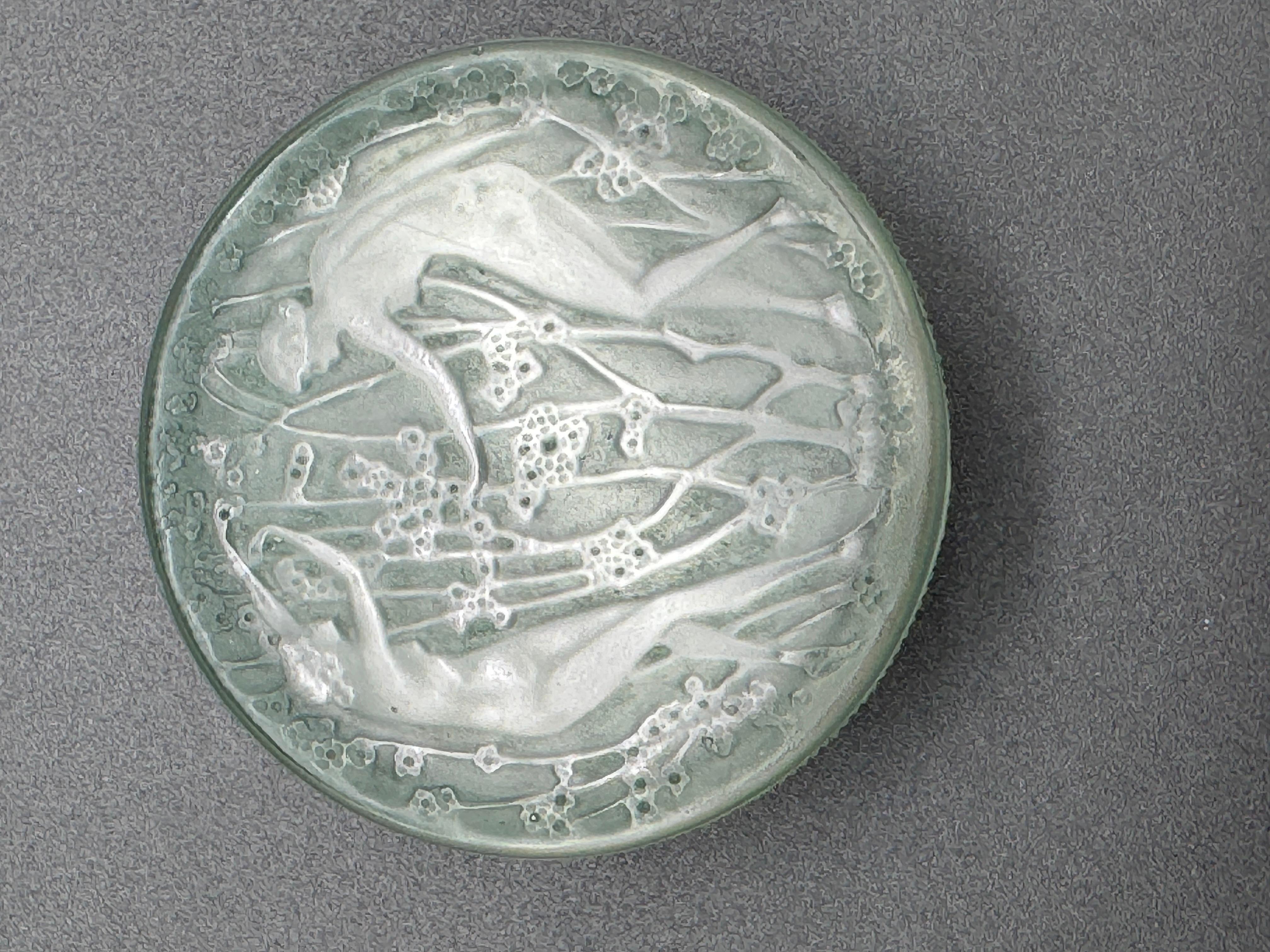 Art Nouveau A R.Lalique 2 Figurines Glass Box. For Sale