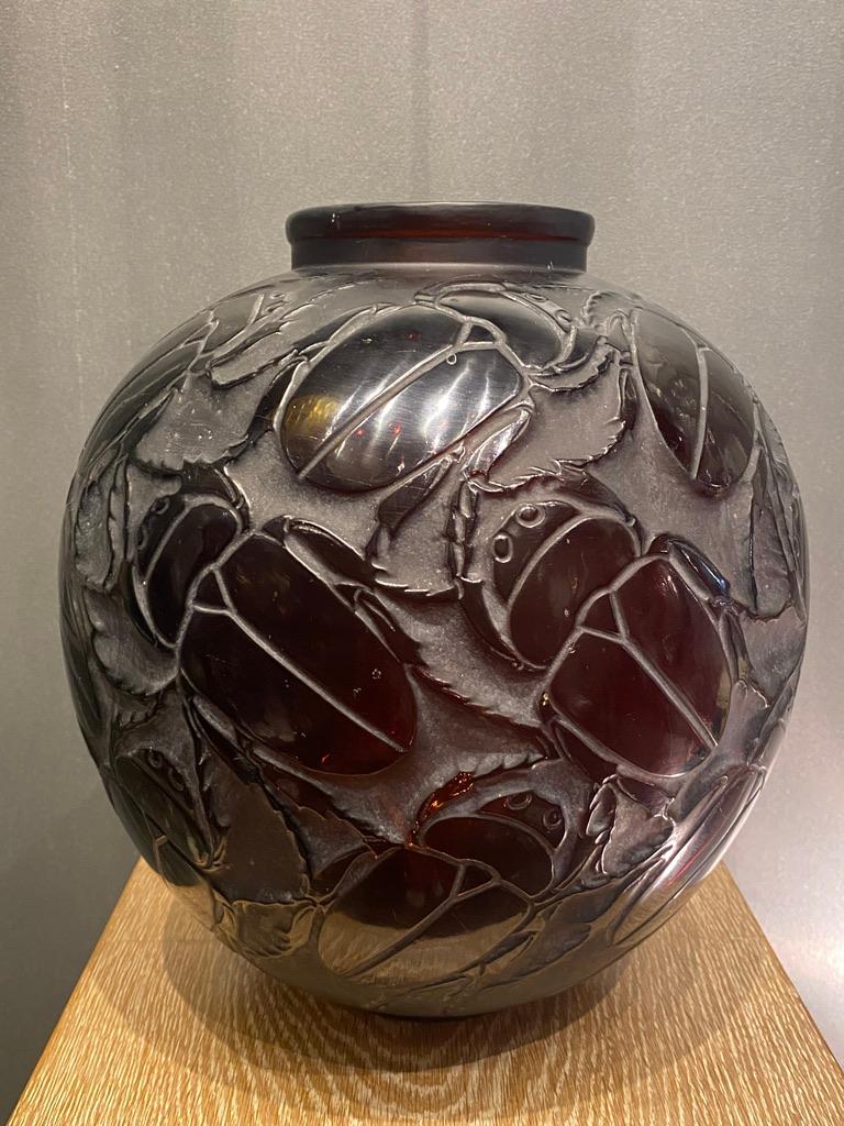 Molded A R.Lalique Amber Glass Scarabs Vase