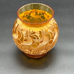 A R.Lalique Art Déco Bresse vase in Amber Glass.