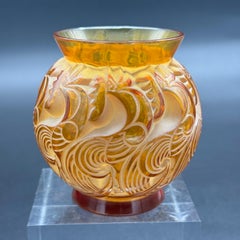 A R.Lalique Art Déco Bresse vase in Amber Glass.