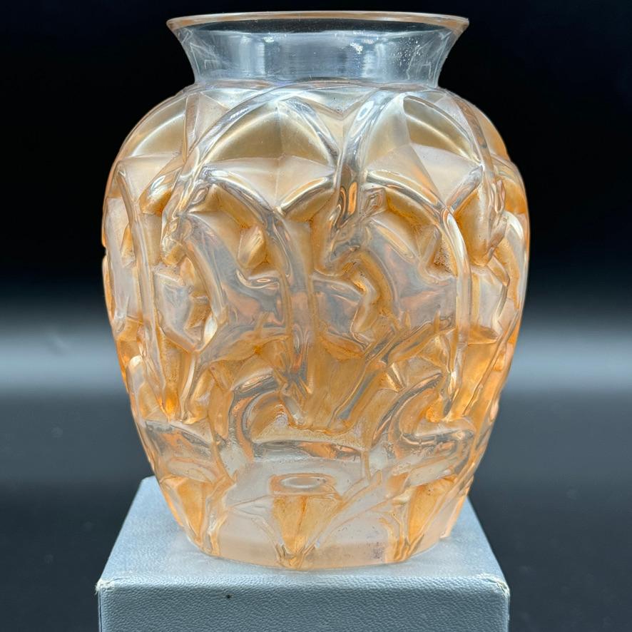 Molded A R.Lalique  Art Deco Chamois Vase in Glass