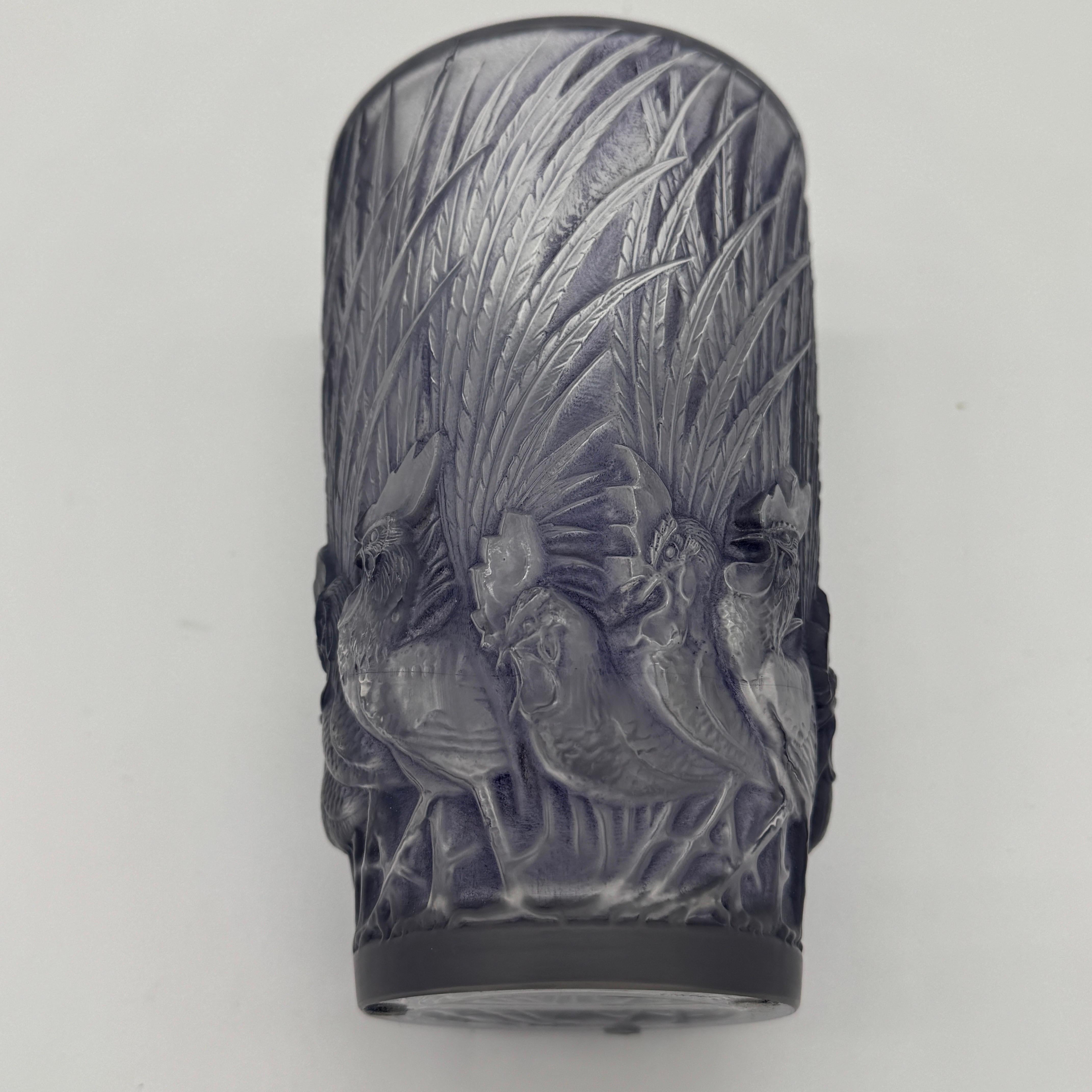A R.Lalique Art Déco Coqs and Plumes Glass Vase For Sale 11