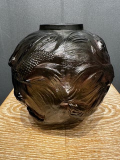 A R.Lalique  Art Déco Formose Vase in dark grey glass.