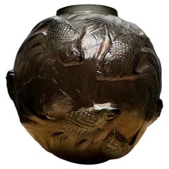 A R.Lalique  Art Déco Formose Vase in dark grey glass.