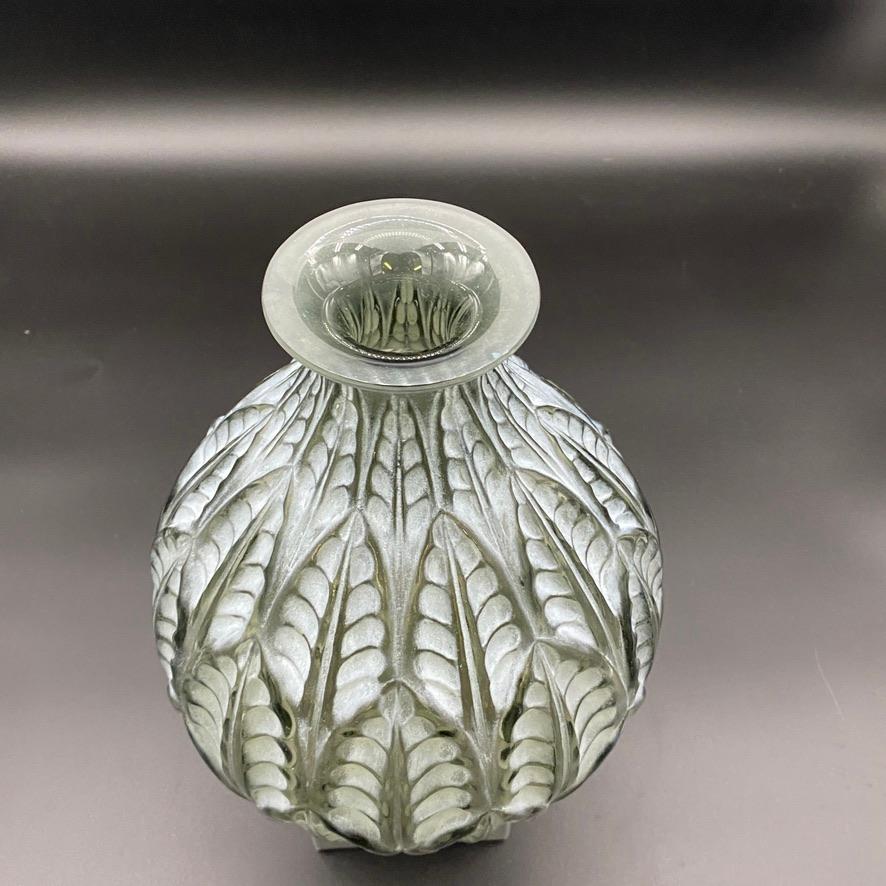 French A R.Lalique Art Deco  Malesherbes vase in grey Glass