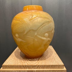 A R.Lalique Art Déco Orange Glass Archer Vase