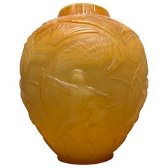 A R.Lalique Art Déco Orange Glass Archer Vase