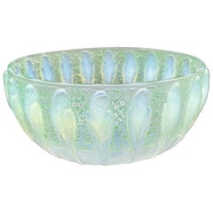 una Ciotola Perruches Art Déco di Lalique in vetro opalescente.