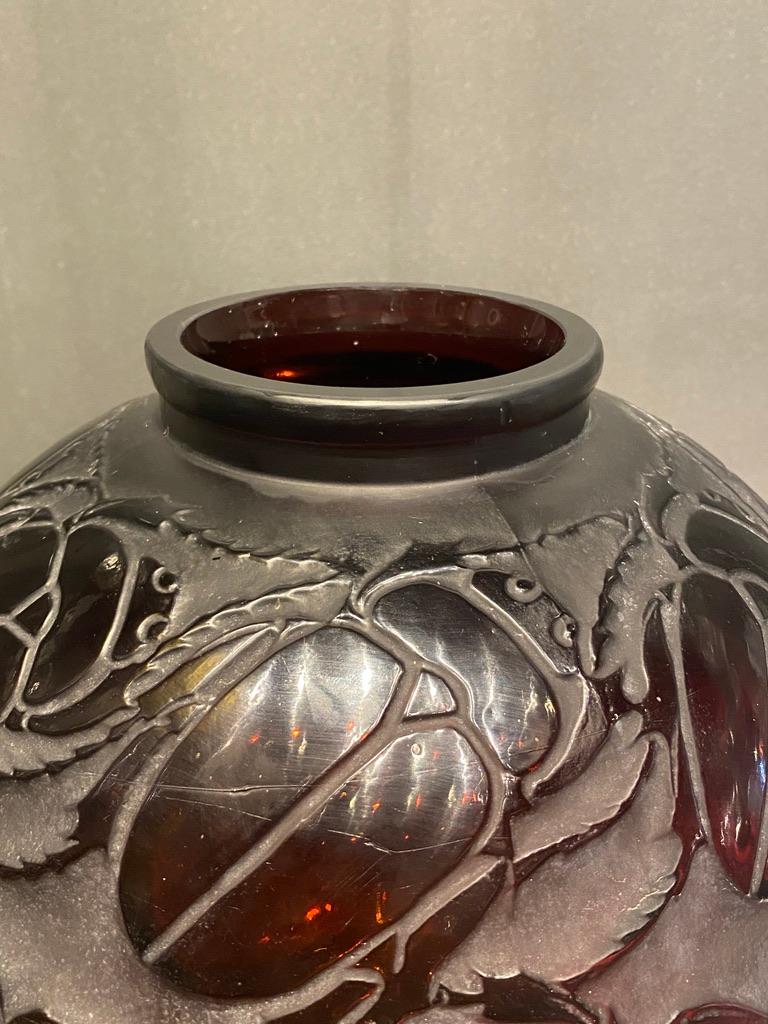 Stampato A R.Lalique  Scarafaggio  vaso in marrone  Vetro colorato