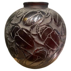 Antique A R.Lalique  Beetle  vase in Brown  Colored Glass