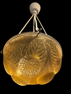 A R.Lalique Dahlias Glass art Deco Chandelier.