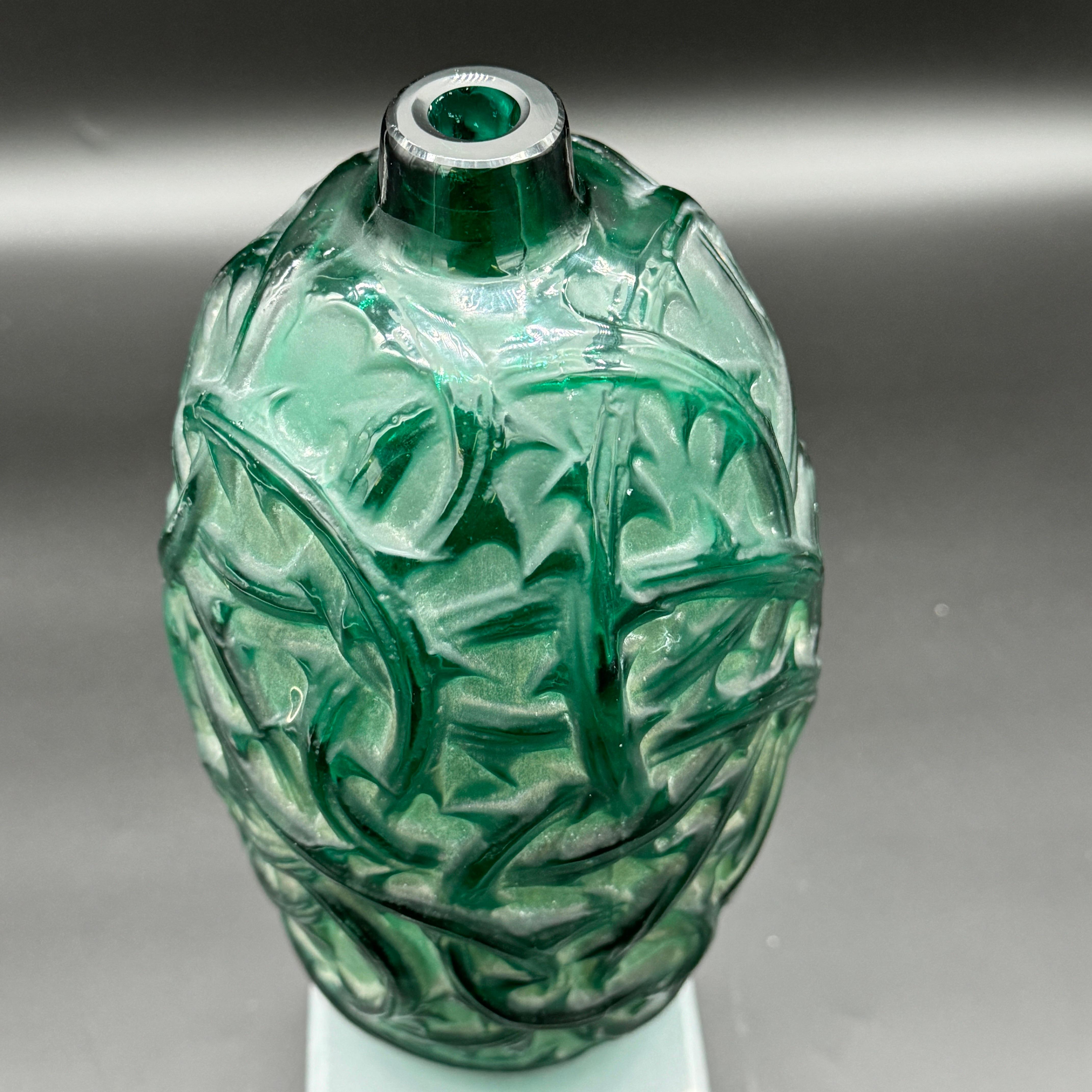 French A R.Lalique green glass Art Deco Ronces Vase