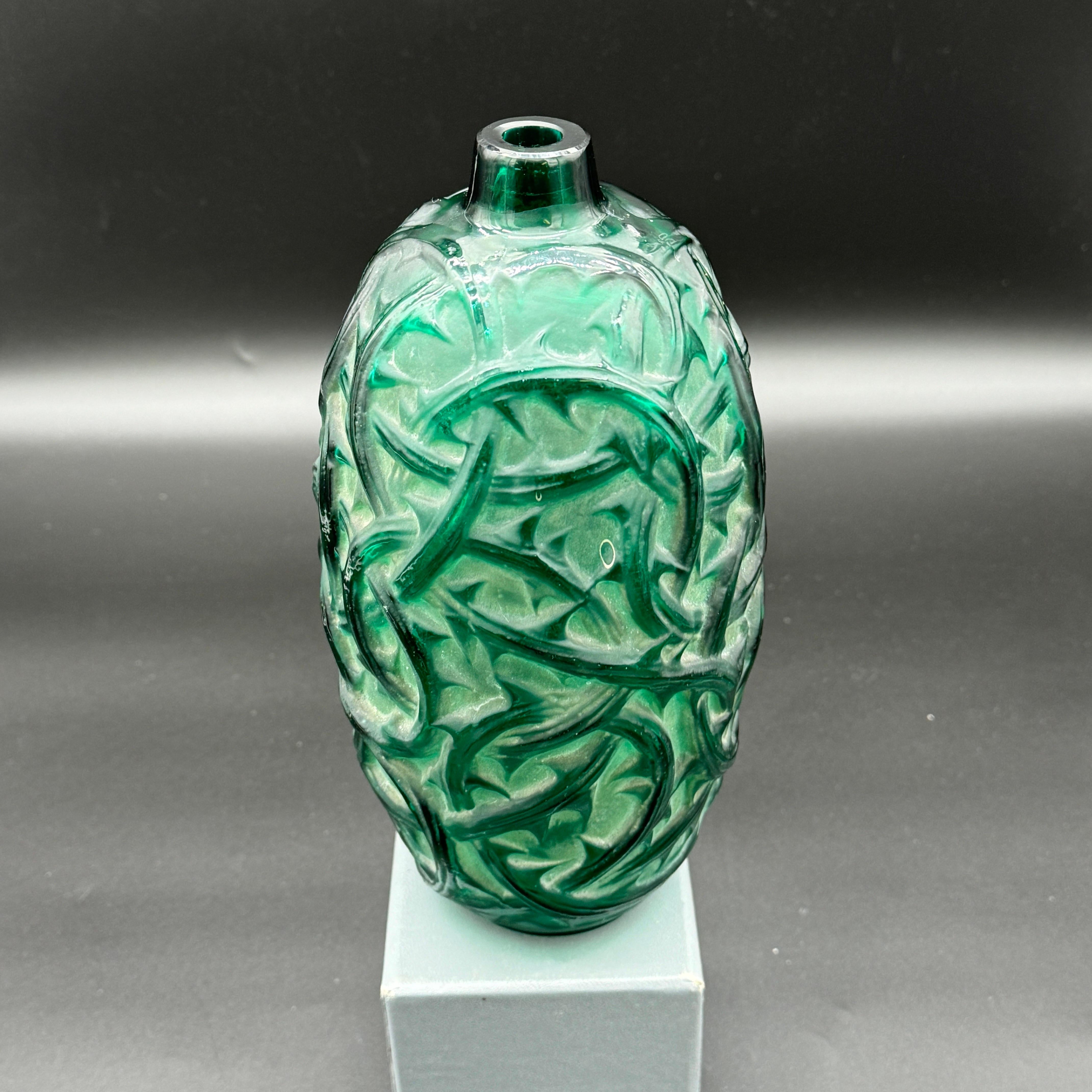 Molded A R.Lalique green glass Art Deco Ronces Vase